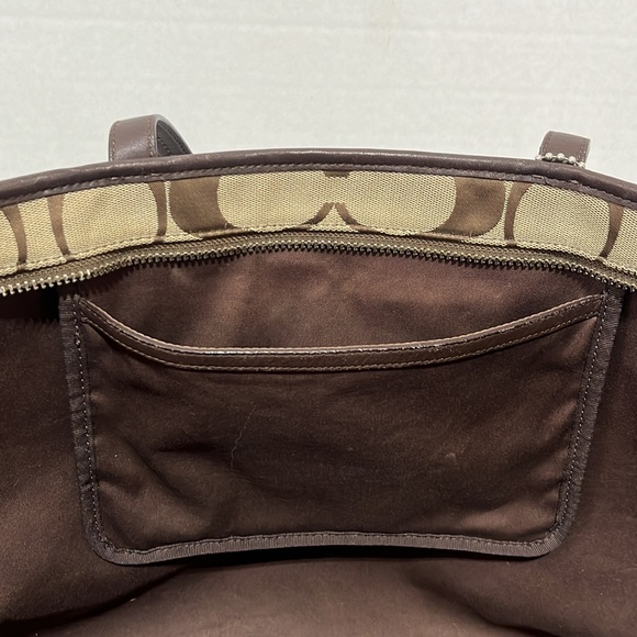 Coach Signature Striped Brown Tote Bag Large - Picture 6 of 8